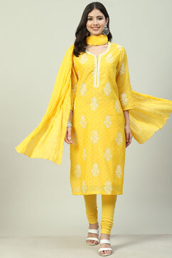 Yellow Straight Kurta Churidar Suit Set image number 0