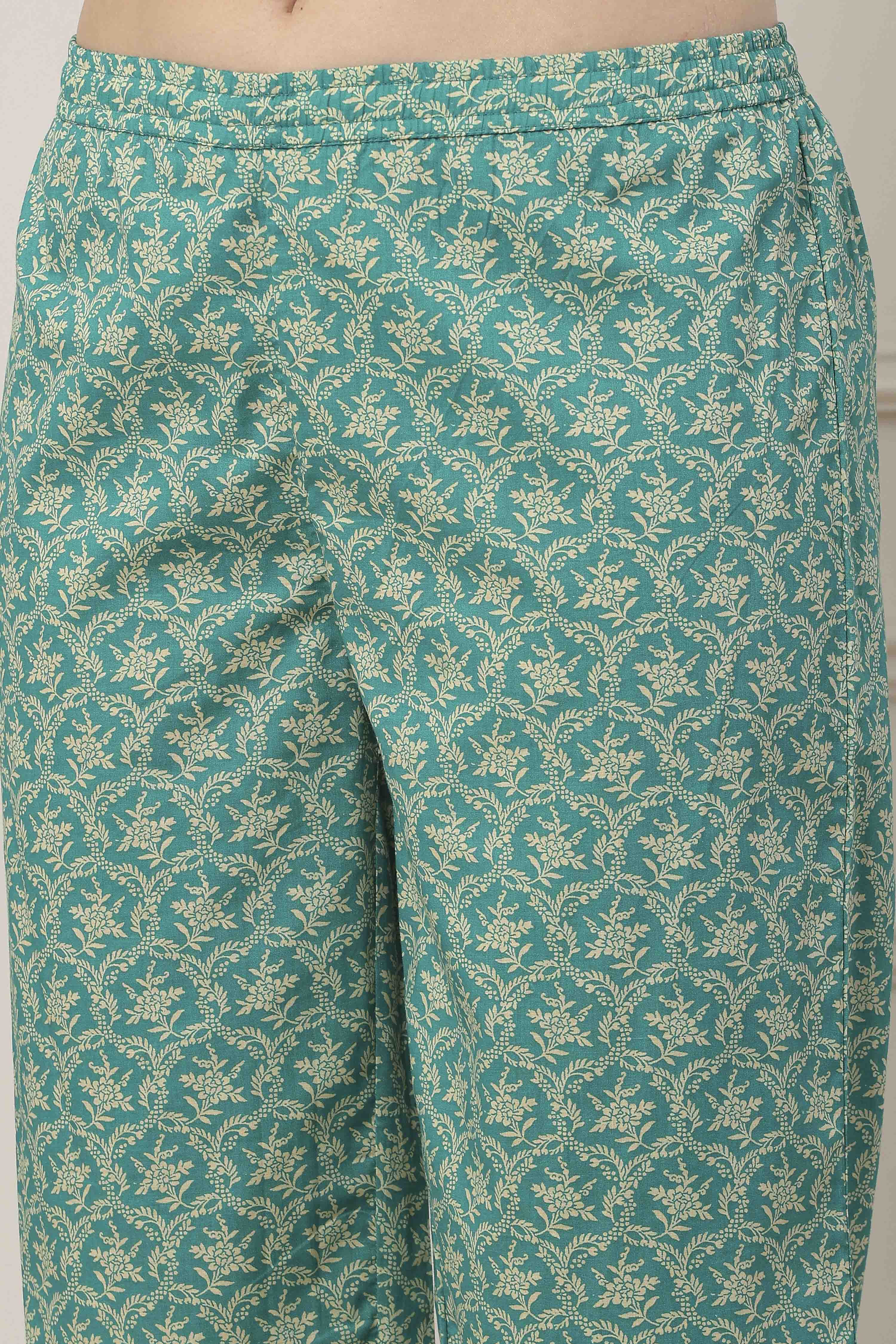 Green Cotton Straight Suit Set image number 2