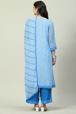 Turquoise Art Silk Straight Kurta Palazzo Suit Set image number 4
