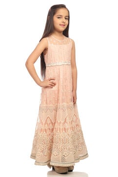 Peach Anarkali Nylon Gown image number 3