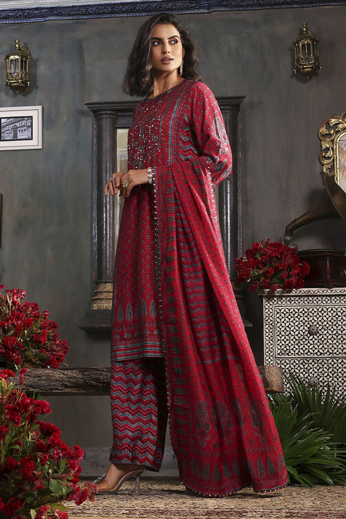Blue Printed Straight Suit Set image number 2