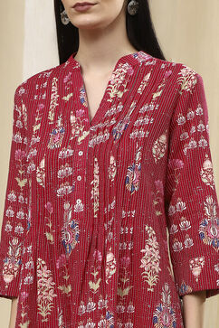 Pink Cotton Printed A-Line Kurta image number 1