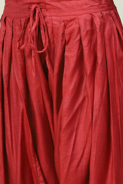 Berry Red Cotton Silk Straight Kurta Salwar Pant Suit Set image number 2