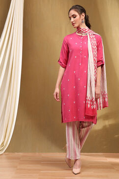 Pink Cotton Yard Dyed Straight Suit Set image number 5