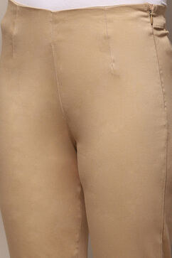 Beige Cotton Blend Slim Pant image number 1