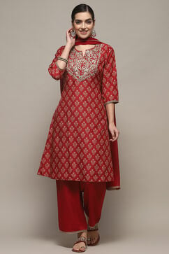 Red Rayon Straight Suit Set image number 7
