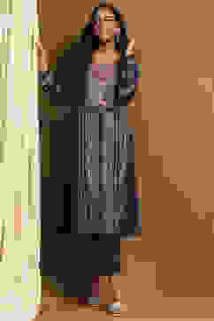 Purple Polyester Blend Straight Kurta Pants Set image number 0