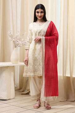 Cream Poly Viscose Straight Kurta Salwar Pant Suit Set image number 6