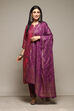 Purple Cambric Straight Printed Kurta Slim Pant Suit Set