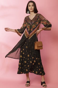 Black Art Silk Fusion Dress image number 4
