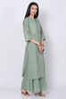 Green Cotton Flared Printed Kurta image number 3
