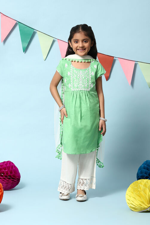 Green Cotton Straight Kurta Straight Palazzo Suit Set image number 7