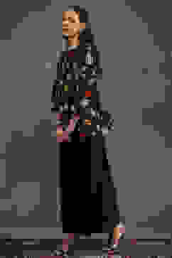 Rohit Bal Black Silk Chanderi Floral Printed Gathered Co-ord Set image number 3