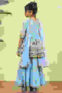 Blue Cotton Printed Straight Sharara Suit Set image number 4