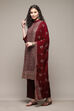 Wine Georgette Hand Embroidered Unstitched Suit Set image number 7