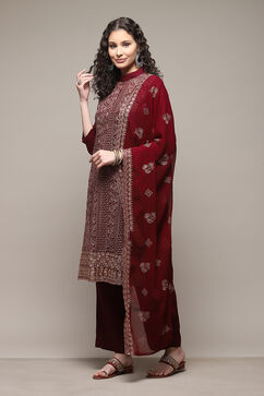 Wine Georgette Hand Embroidered Unstitched Suit Set image number 7
