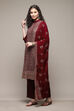 Wine Georgette Hand Embroidered Unstitched Suit Set
