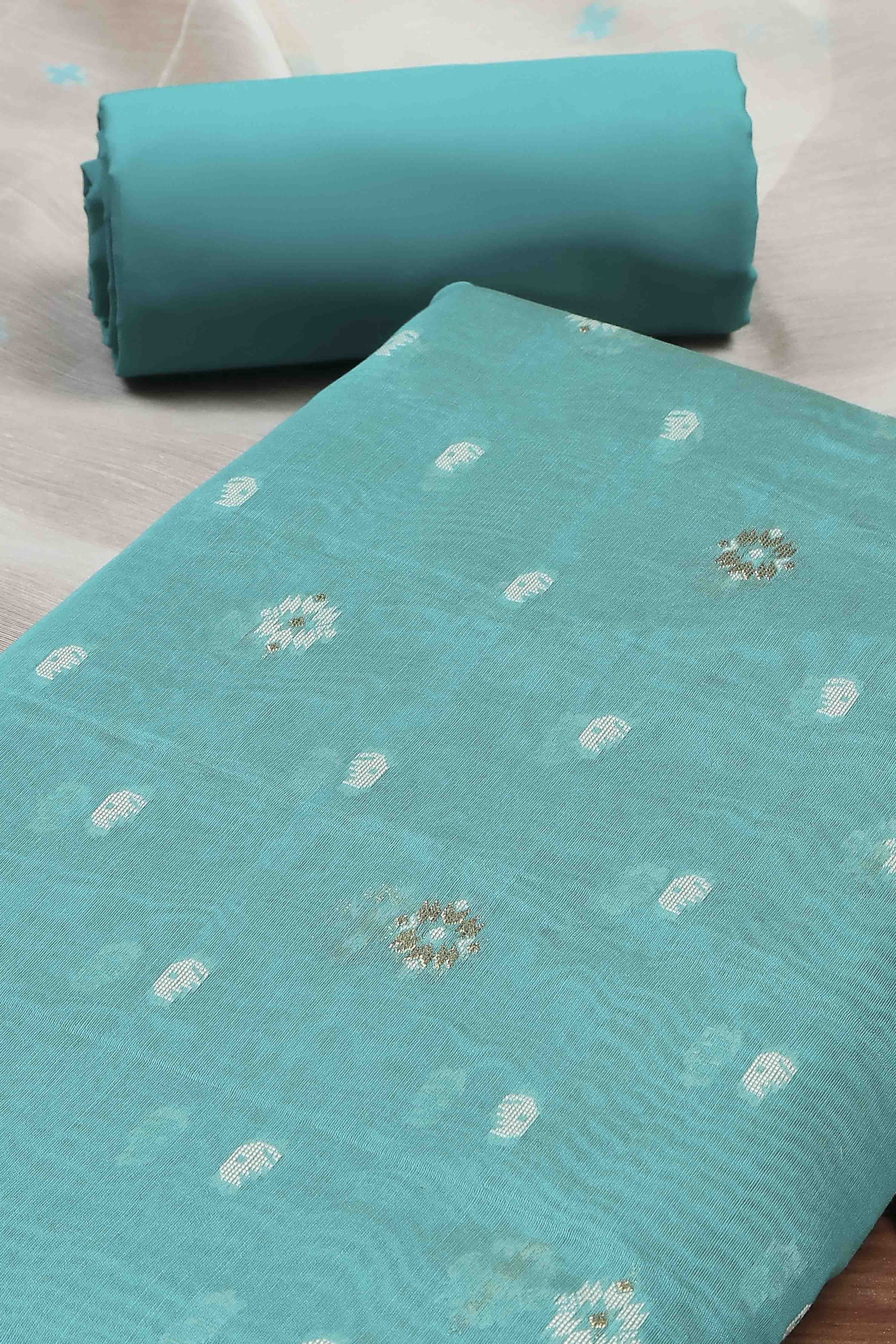 Teal Cotton Printed Embroidered Unstitched Suit Set image number 1