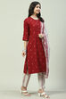 Rust Cotton Straight Kurta Slim Pants Suit Set image number 5