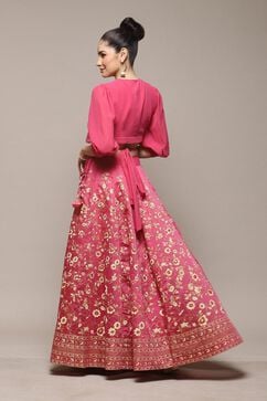Pink Polyester Straight Kurta Skirt Suit Set image number 4