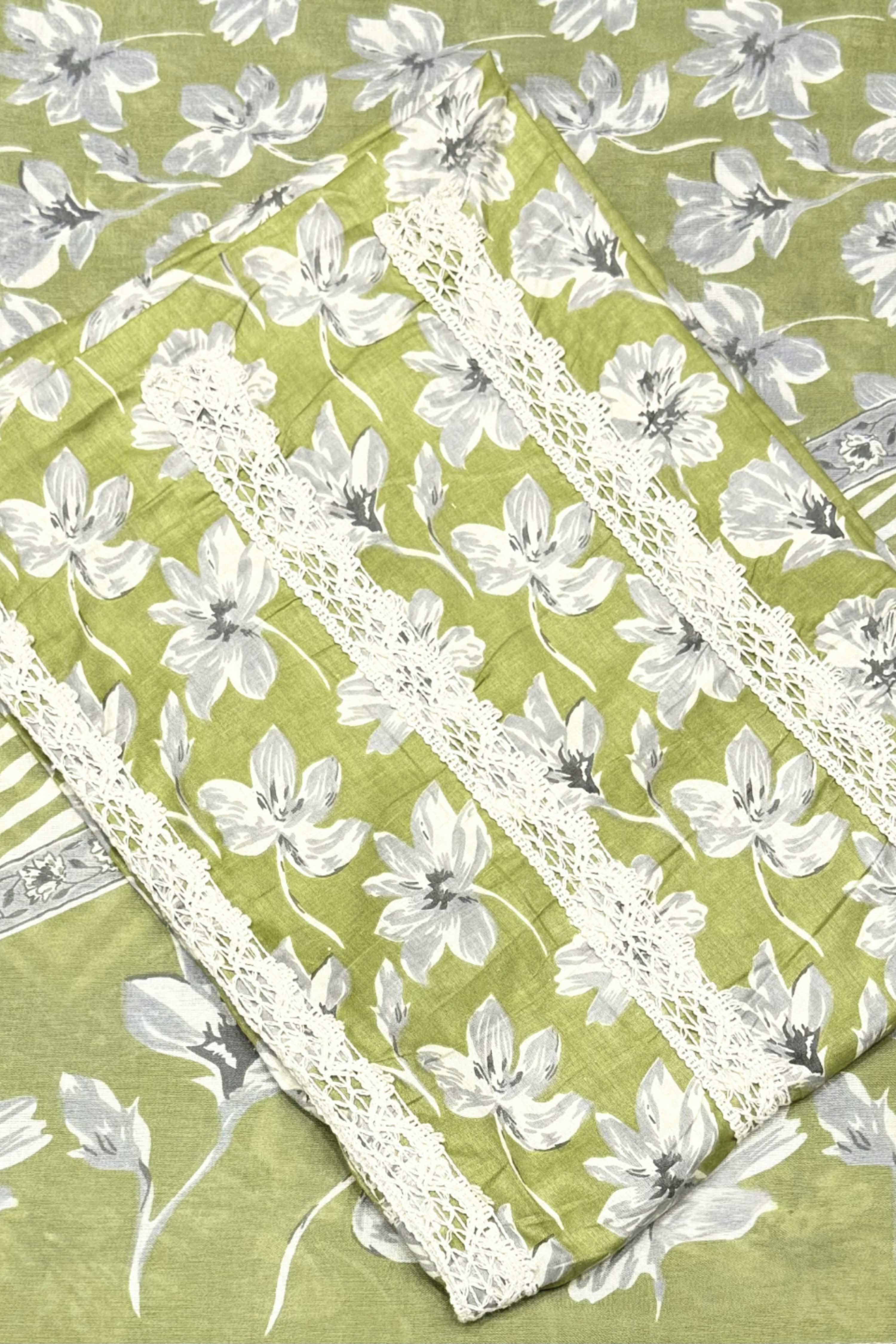 Teal Cotton Printed Unstitched Suit Set image number 1