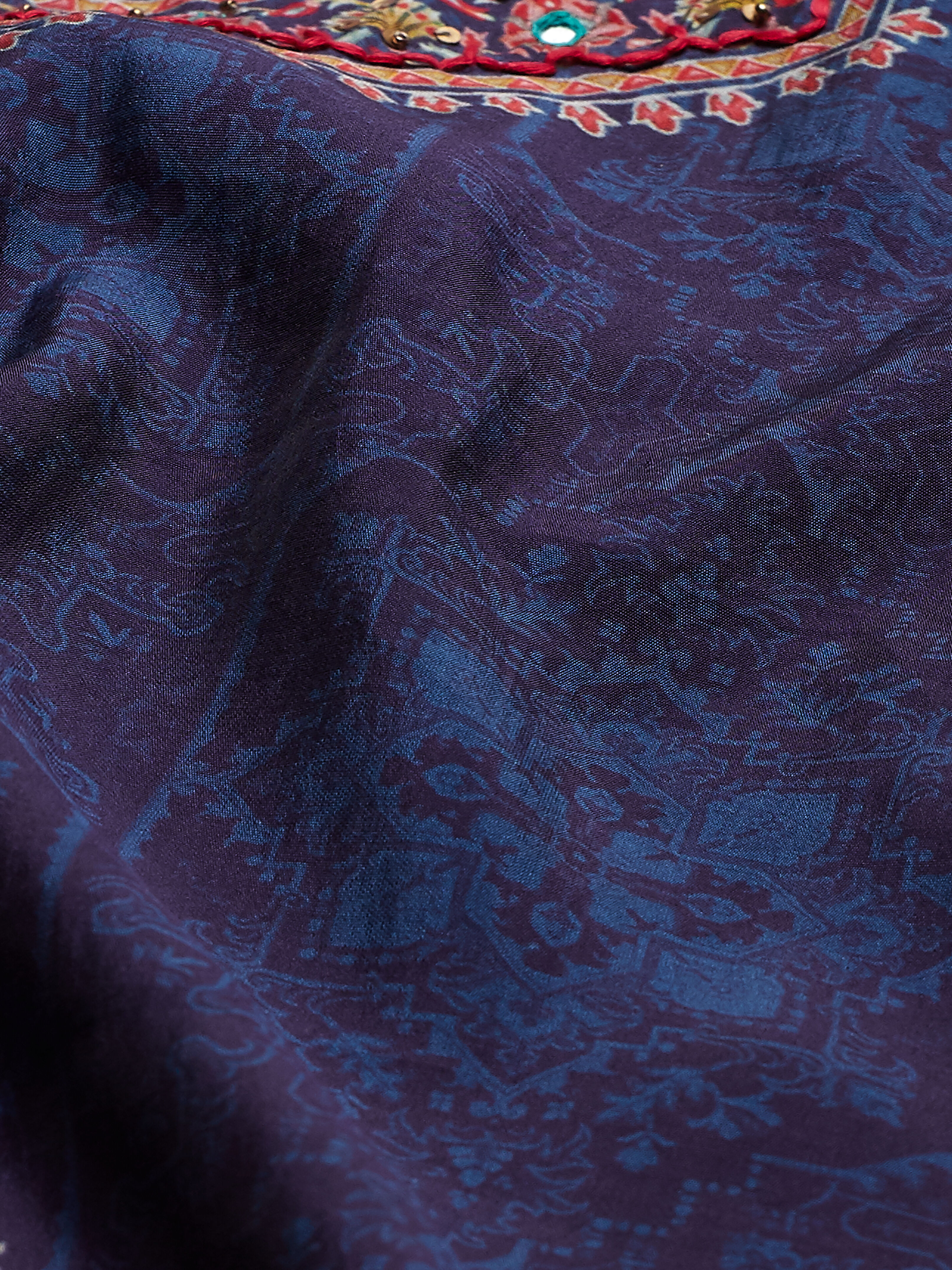 Blue Viscose Silk Printed Straight Kurta Set image number 3