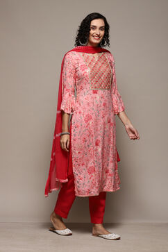 Pink Modal Machine Embroidered Unstitched Suit Set image number 7