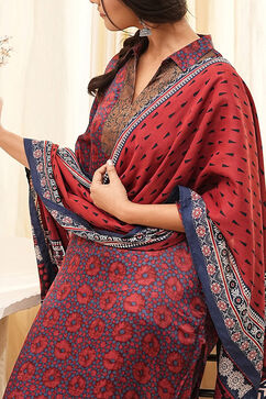 Maroon Floral Printed Straight Suit Set image number 1