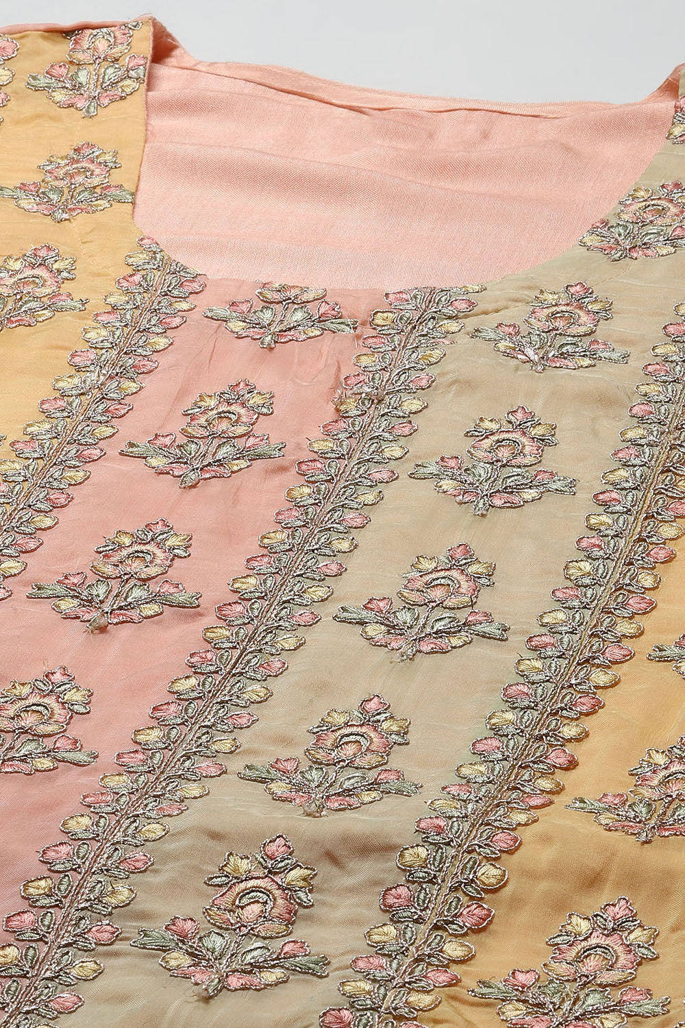 Peach Organza Printed Unstitched Suit Set image number 2