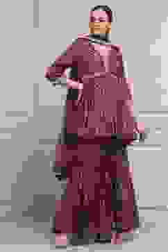 Purple Viscose Shantoon Printed Peplum Garara Suit Set image number 5