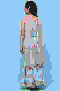 Blue Cotton Printed Blouse And Sharara t With Net Dupatta image number 5