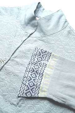 Powder Blue Cotton Asymmetric Kurta Churidar Suit Set image number 1