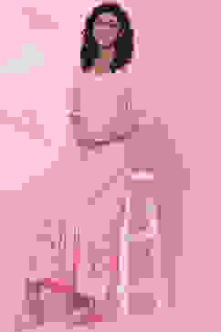 Pink Rayon Tiered Fusion Dress image number 5