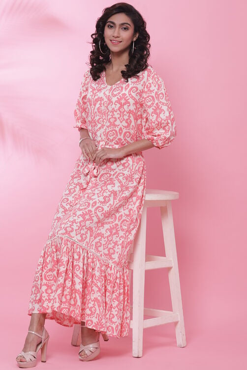 Pink Rayon Tiered Fusion Dress image number 5
