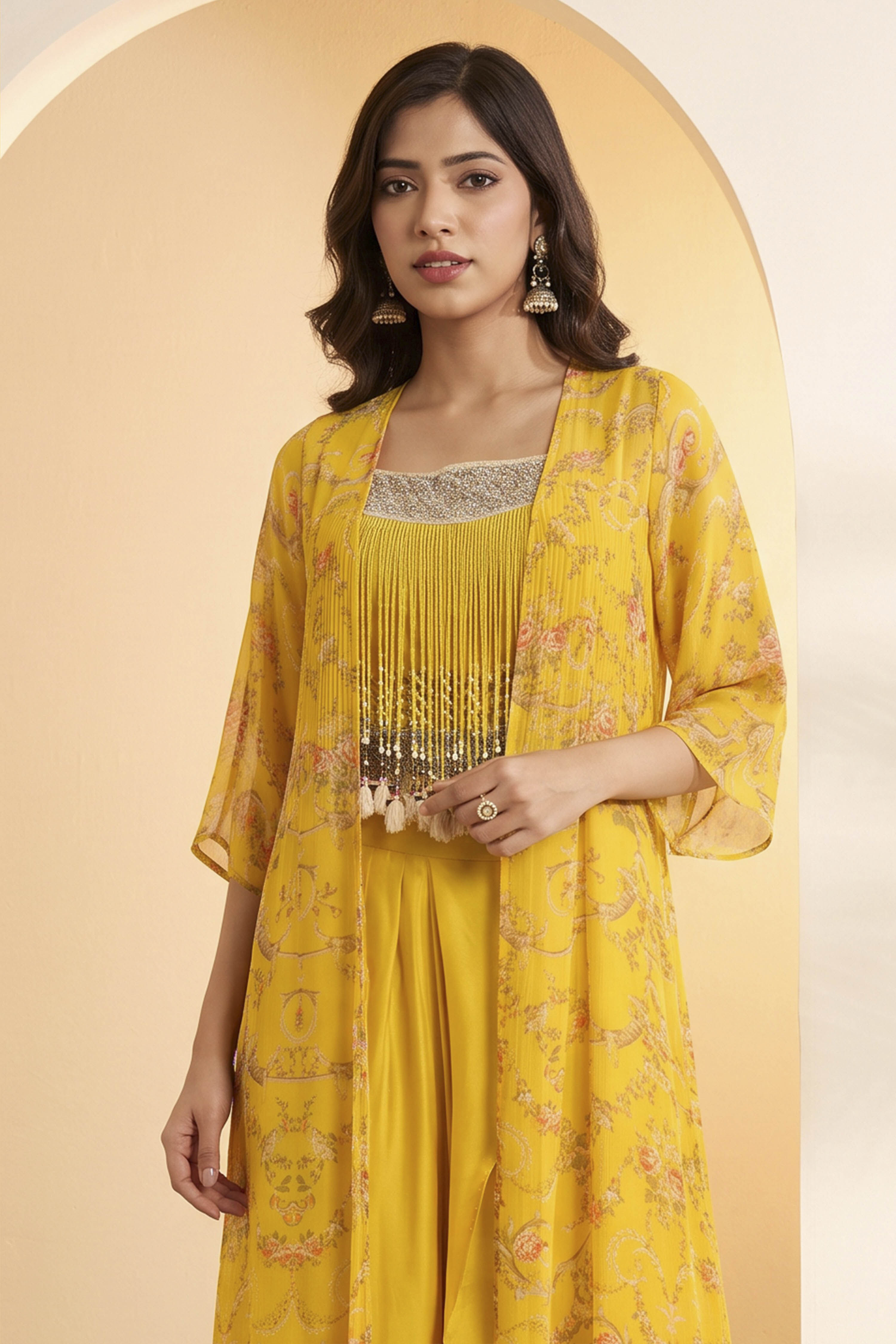 Yellow Crepe Regular Lehenga Set image number 1