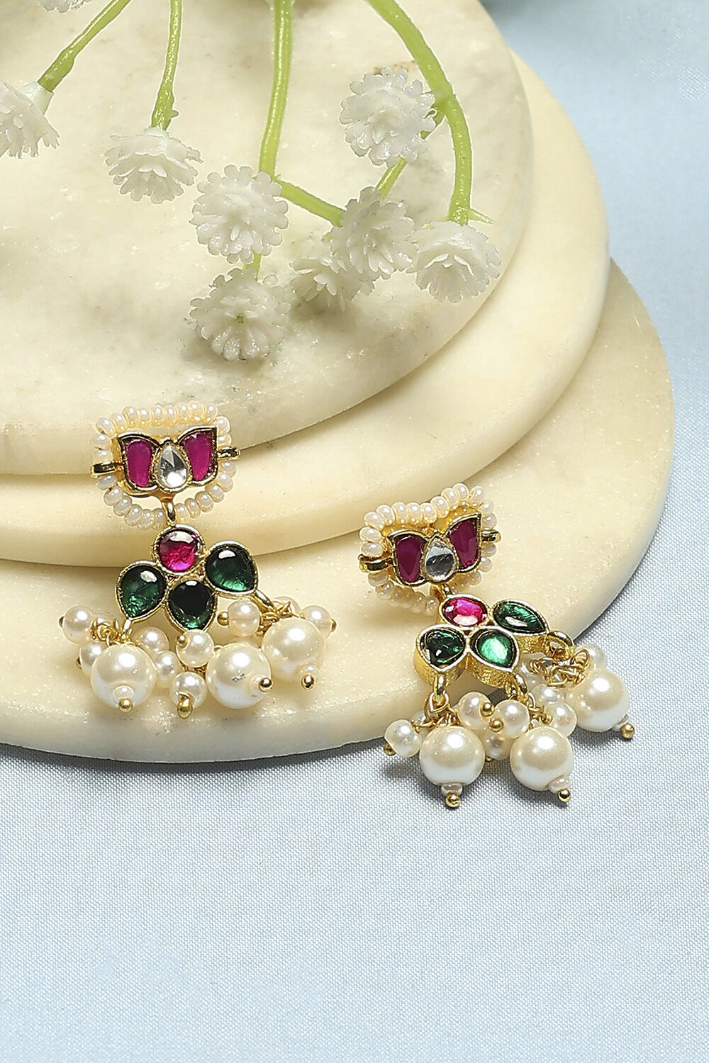Pink Green Stone Earrings image number 0