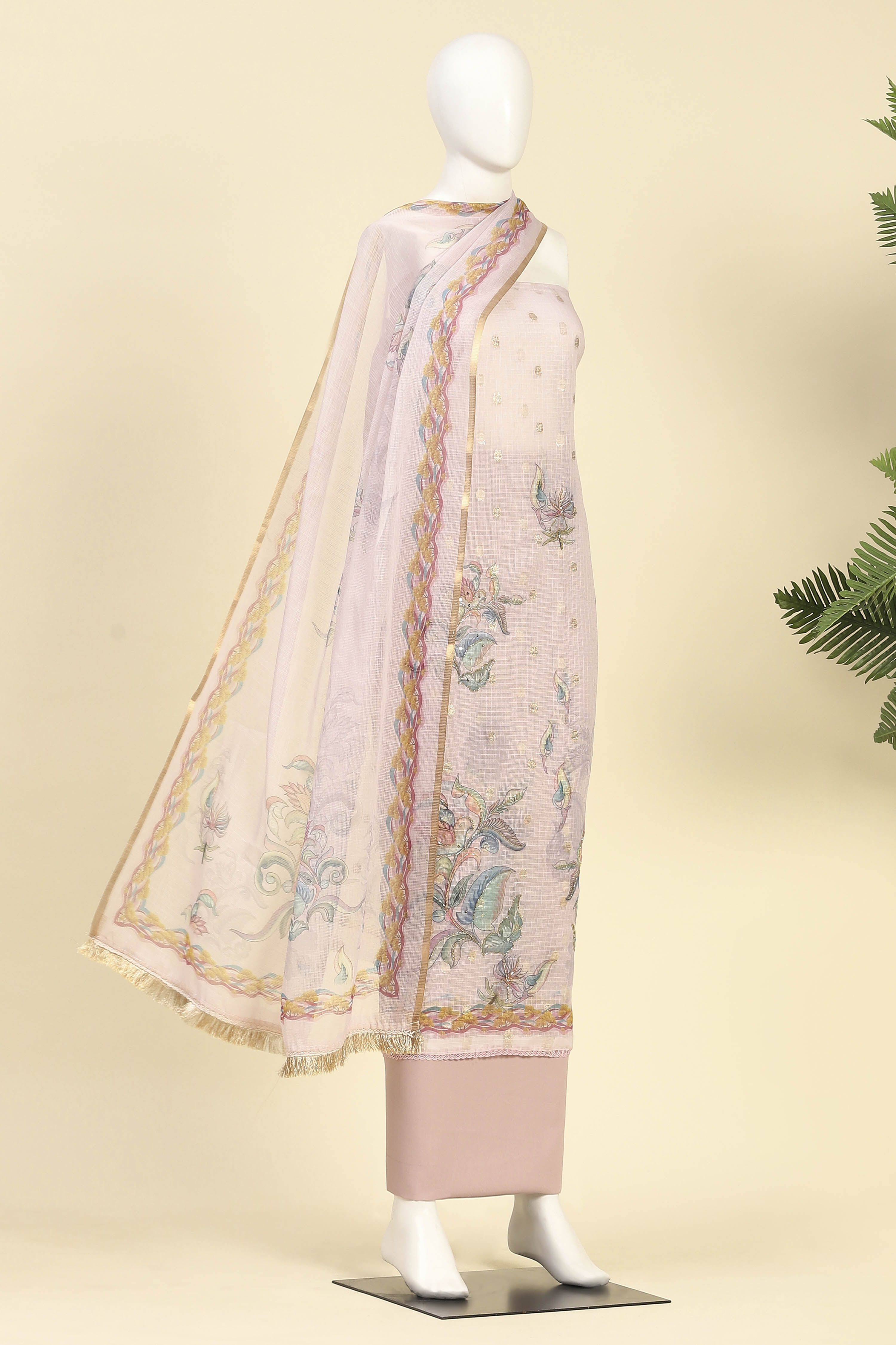 Peach Cotton Printed Unstitched Suit Set image number 4