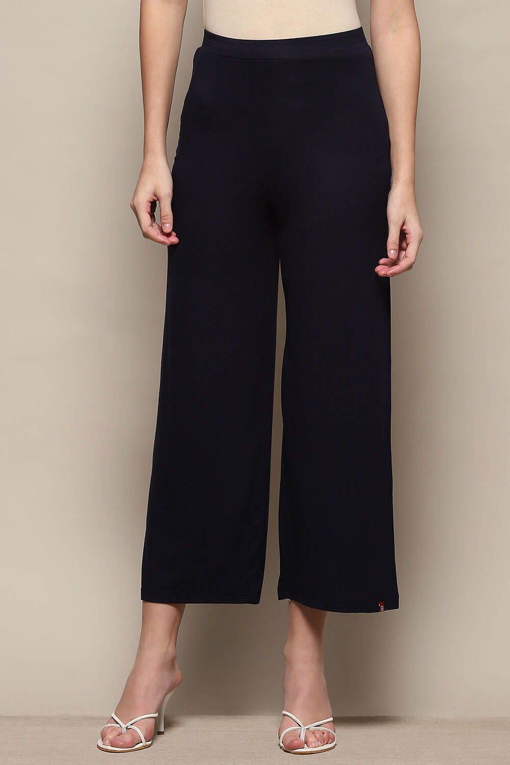 Beige Viscose Blend Solid Palazzo image number 5