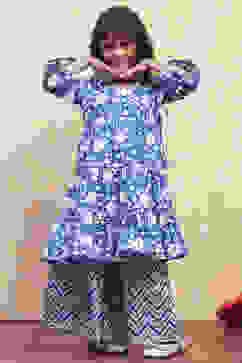 Navy Blue Cotton Angrakha Tiered Kurta Set image number 6