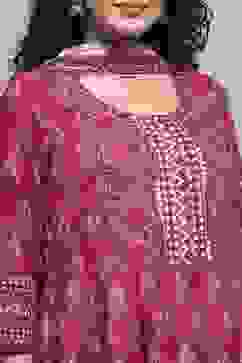 Magenta Cotton Printed Anarkali Suit Set image number 1