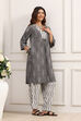 Grey Cotton Straight Suit Set image number 0