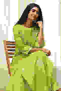 Green Poly Chanderi Layered Tiered Dress image number 0