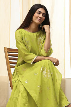 Green Poly Chanderi  Dress image number 0