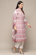 White Pink Muslin Unstitched Suit set image number 7