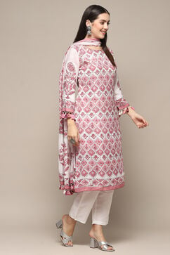 White Pink Muslin Unstitched Suit set image number 7