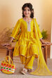 Yellow Viscose Silk Yoke Design Tiered Kurta Set image number 0