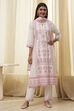 Off-White and Pink Cotton Straight Suit Set image number 6