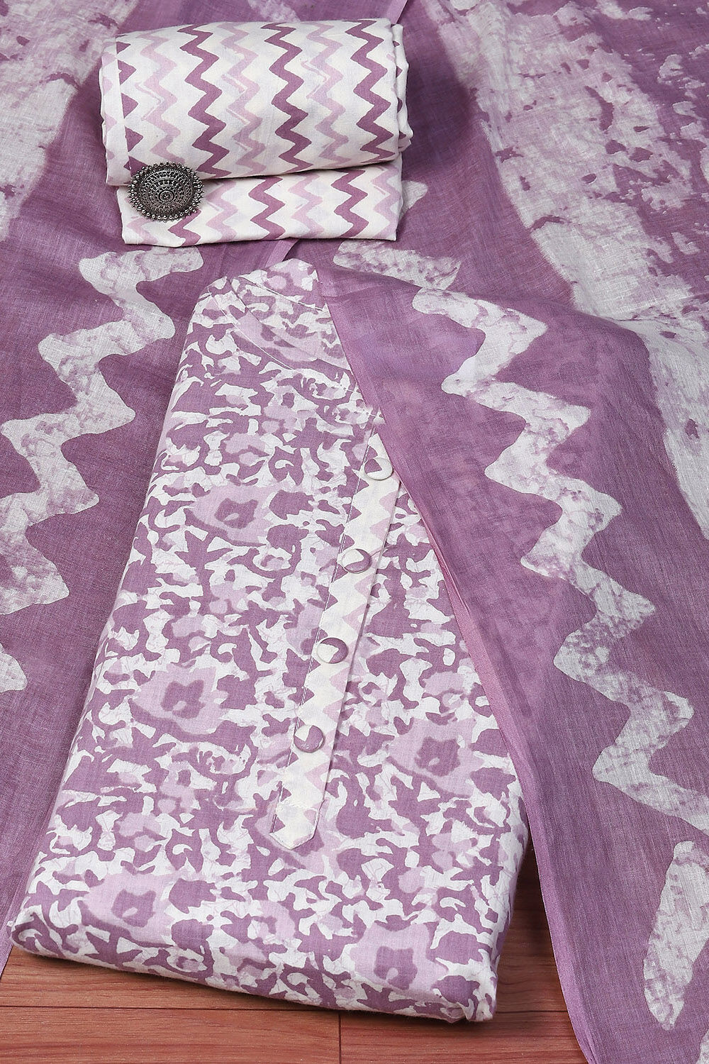 Blue Cotton Unstitched Suit Set image number 0