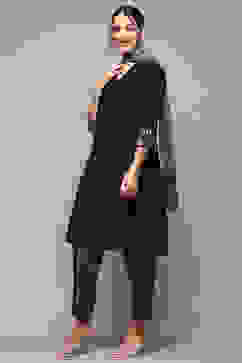 Indigo Poly Viscose Straight Yarndyed Suit Set image number 4