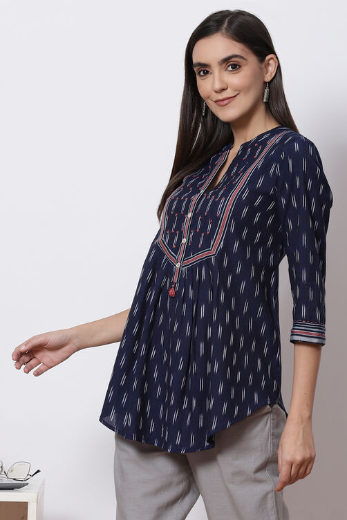 Indigo Cotton Short Yarndyed Kurti image number 2